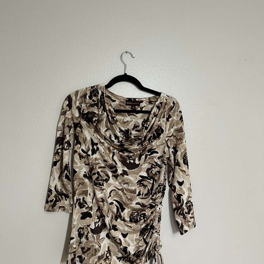 Dana Buchman brown tan cowl neck classy shirt size S